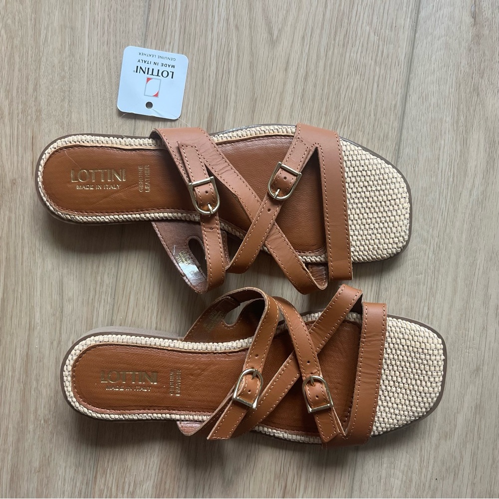 New Women's Lottini Tan Leather Sandals